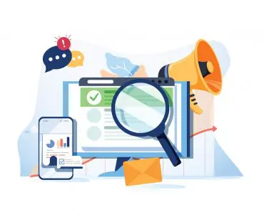 Vetor de busca ilustrando site da empresa na primeira página do google